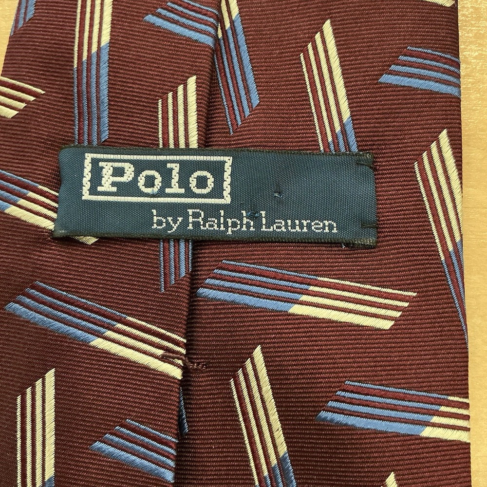 Vintage Polo Ralph Lauren Men's Brown Tan Tie 100% silk Handmade USA Geometric - Picture 2 of 4